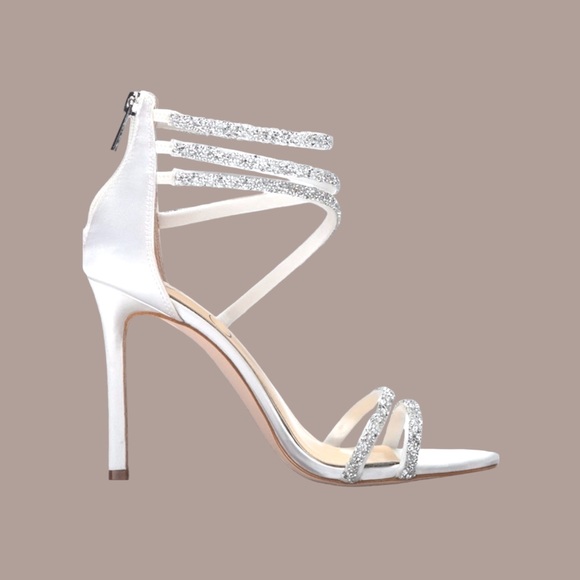New Jessica Simpson Jamalee White Satin Beaded Rhinestone Stiletto Sanda… - Picture 6 of 10